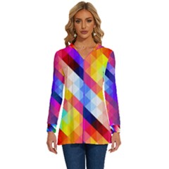 Abstract Background Colorful Pattern Long Sleeve Drawstring Hooded Top