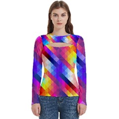 Abstract Background Colorful Pattern Women s Cut Out Long Sleeve T-shirt