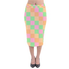 Checkerboard Pastel Squares Velvet Midi Pencil Skirt