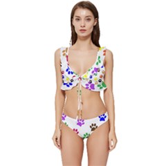 Pawprints Paw Prints Paw Animal Low Cut Ruffle Edge Bikini Set