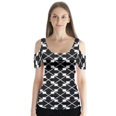 Abstract Background Arrow Butterfly Sleeve Cutout T-shirt 