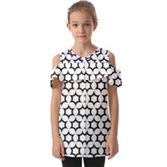 Pattern Star Repeating Black White Fold Over Open Sleeve Top