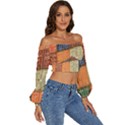Blue White Orange And Brown Container Van Long Sleeve Crinkled Weave Crop Top View3