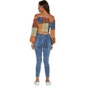 Blue White Orange And Brown Container Van Long Sleeve Crinkled Weave Crop Top View4