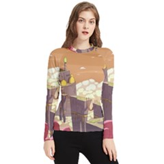 Animated Castle Illustration Adventure Time Cartoon Nature Women s Long Sleeve Rash Guard