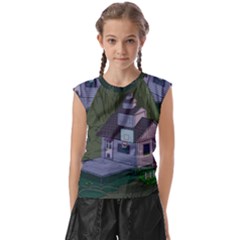 Purple House Cartoon Character Adventure Time Architecture Kids  Raglan Cap Sleeve T-shirt