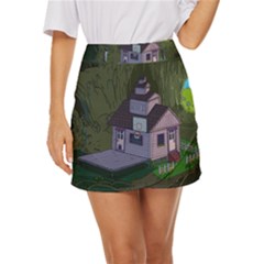 Purple House Cartoon Character Adventure Time Architecture Mini Front Wrap Skirt