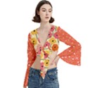 floral pattern shawl Trumpet Sleeve Cropped Top View3
