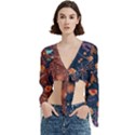 Floral leaves Thanksgiving Trumpet Sleeve Cropped Top View1