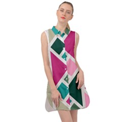 Pattern Geometric Decor Backdrop Sleeveless Shirt Dress by Modalart