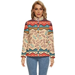 Ethnic-tribal-pattern-background Women s Puffer Bubble Jacket Coat