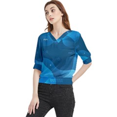 Abstract Classic Blue Background Quarter Sleeve Blouse