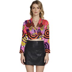 Abstract Circles Background Retro Long Sleeve Tie Back Satin Wrap Top