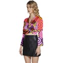 Abstract Circles Background Retro Long Sleeve Tie Back Satin Wrap Top View2