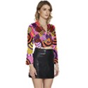 Abstract Circles Background Retro Long Sleeve Tie Back Satin Wrap Top View3