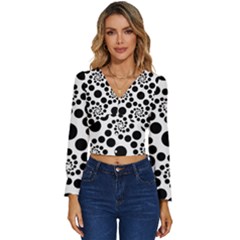 Dot Dots Round Black And White Long Sleeve V-neck Top