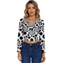 Dot Dots Round Black And White Long Sleeve V-Neck Top View1