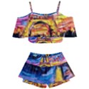 Eiffel Tower Starry Night Print Van Gogh Kids  Off Shoulder Skirt Bikini View1