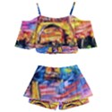 Eiffel Tower Starry Night Print Van Gogh Kids  Off Shoulder Skirt Bikini View2
