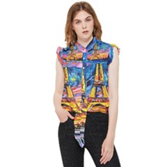 Eiffel Tower Starry Night Print Van Gogh Frill Detail Shirt