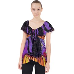 Halloween Art Starry Night Hallows Eve Black Cat Pumpkin Lace Front Dolly Top