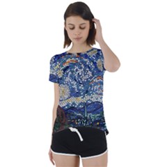 Mosaic Art Vincent Van Gogh Starry Night Short Sleeve Open Back T-shirt