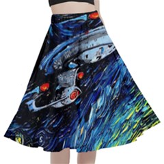 Star Ship Parody Art Starry Night A-line Full Circle Midi Skirt With Pocket