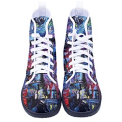 Castle Hogwarts Starry Night Print Van Gogh Parody Kid s High-top Canvas Sneakers