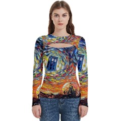 Tardis Starry Night Doctor Who Van Gogh Parody Women s Cut Out Long Sleeve T-shirt