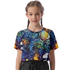 Dog Cartoon Starry Night Print Van Gogh Parody Kids  Basic T-shirt