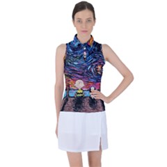 Cartoon Dog Vincent Van Gogh s Starry Night Parody Women s Sleeveless Polo T-shirt