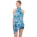 Geometric Rectangle Shape Linear Halter Asymmetric Satin Top View1