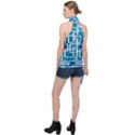 Geometric Rectangle Shape Linear Halter Asymmetric Satin Top View2