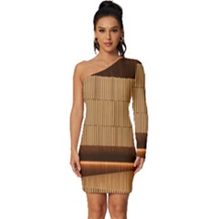 Architecture Art Boxes Brown Long Sleeve One Shoulder Mini Dress by Amaryn4rt