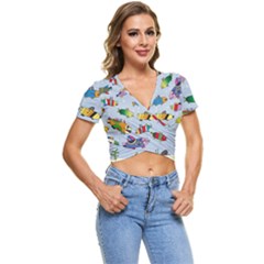 Fish Ocean Sea Water Diving Blue Short Sleeve Foldover T-shirt