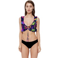 Space Pattern Low Cut Ruffle Edge Bikini Top
