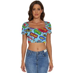 Comic Bubbles Seamless Pattern Short Sleeve Square Neckline Crop Top 