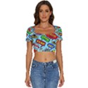 Comic Bubbles Seamless Pattern Short Sleeve Square Neckline Crop Top  View1