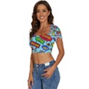 Comic Bubbles Seamless Pattern Short Sleeve Square Neckline Crop Top  View2