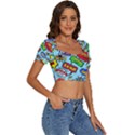Comic Bubbles Seamless Pattern Short Sleeve Square Neckline Crop Top  View3