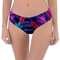 Background With Violet Blue Tropical Leaves Reversible Classic Bikini Bottoms