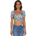 Travel Pattern Immigration Stamps Stickers With Historical Cultural Objects Travelling Visa Immigran Short Sleeve Square Neckline Crop Top  View1