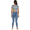 Travel Pattern Immigration Stamps Stickers With Historical Cultural Objects Travelling Visa Immigran Short Sleeve Square Neckline Crop Top  View4