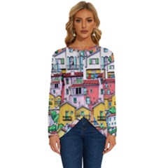 Menton Old Town France Long Sleeve Crew Neck Pullover Top