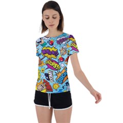 Comic Elements Colorful Seamless Pattern Back Circle Cutout Sports T-shirt