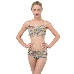 Seamless Pattern With Flower Bird Layered Top Bikini Set
