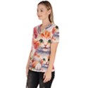 Kitty Watercolour Women s V-Neck Scrub Top View2