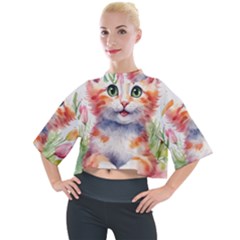 Kitty Watercolour Mock Neck T-shirt