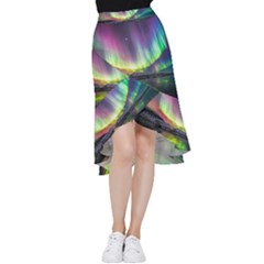 Aurora Borealis Polar Northern Lights Natural Phenomenon North Night Mountains Frill Hi Low Chiffon Skirt