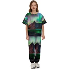 Aurora Borealis Nature Sky Light Kids  T-shirt And Pants Sports Set